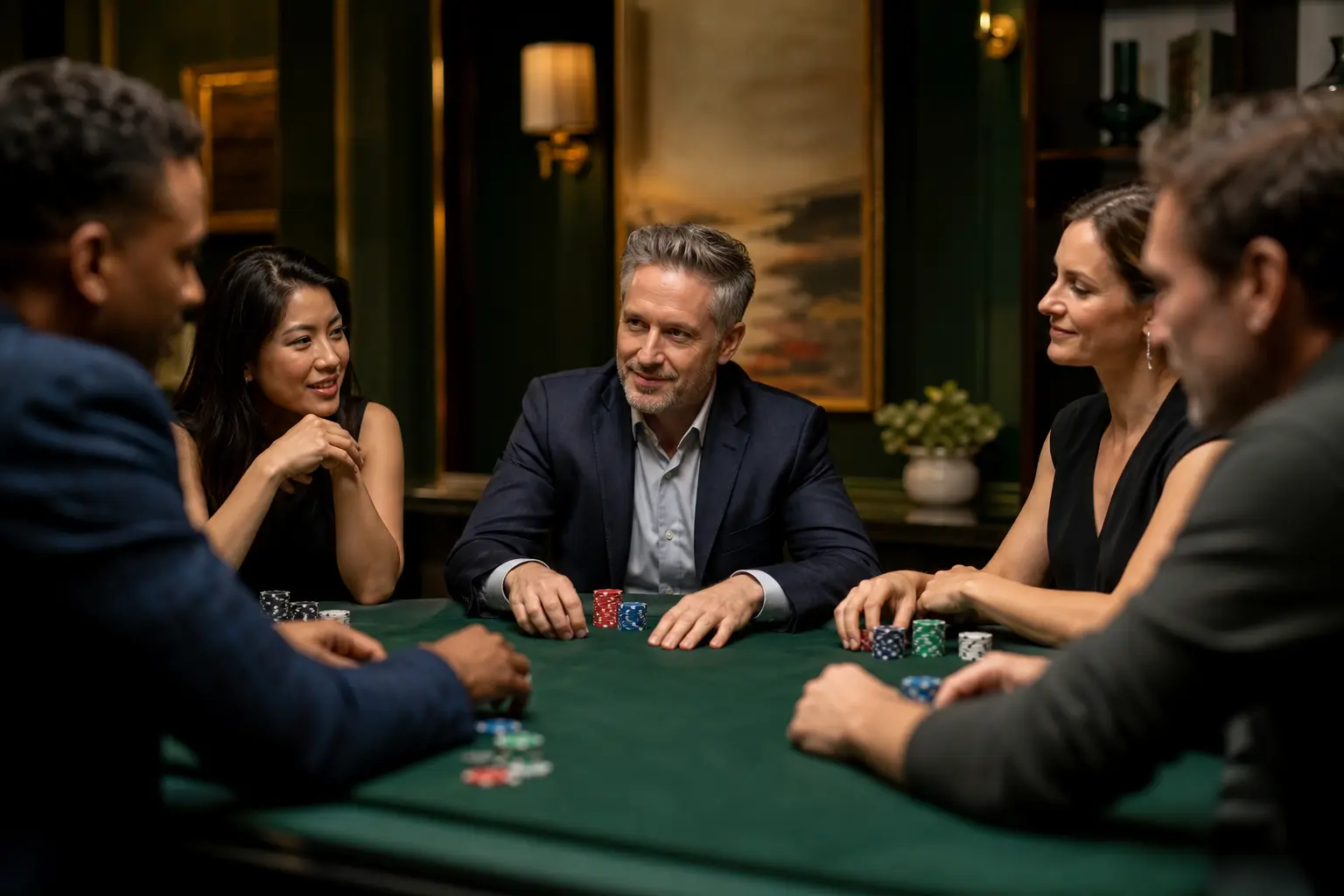 Participants à une soirée poker chez Riva Maison